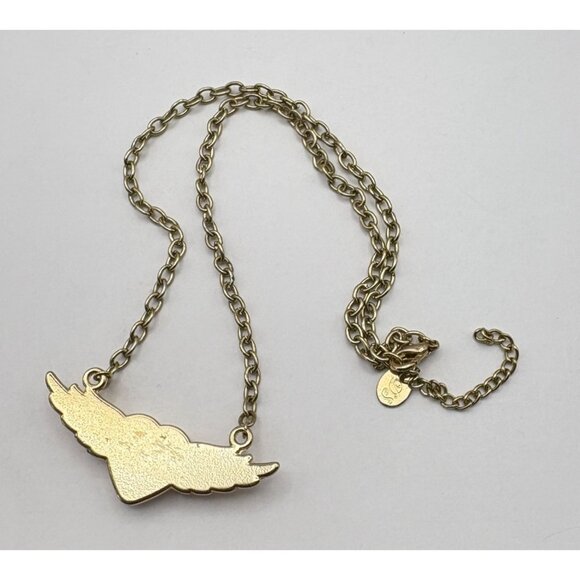 Winged Heart Pendant Necklace Gold Tone Chain with Rhinestone Center DS - Picture 2 of 7